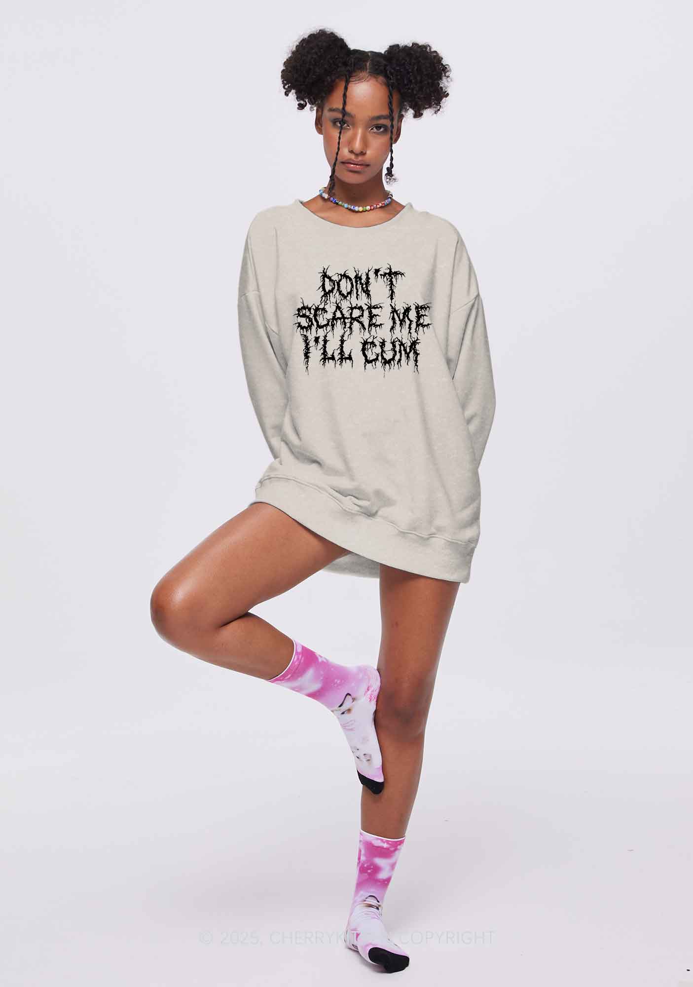 Halloween Dont Scare Me Cum Y2K Washed Sweatshirts Cherrykitten