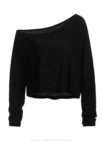 Plain Y2K Off Shoulder Long Sleeve Crop Top Cherrykitten