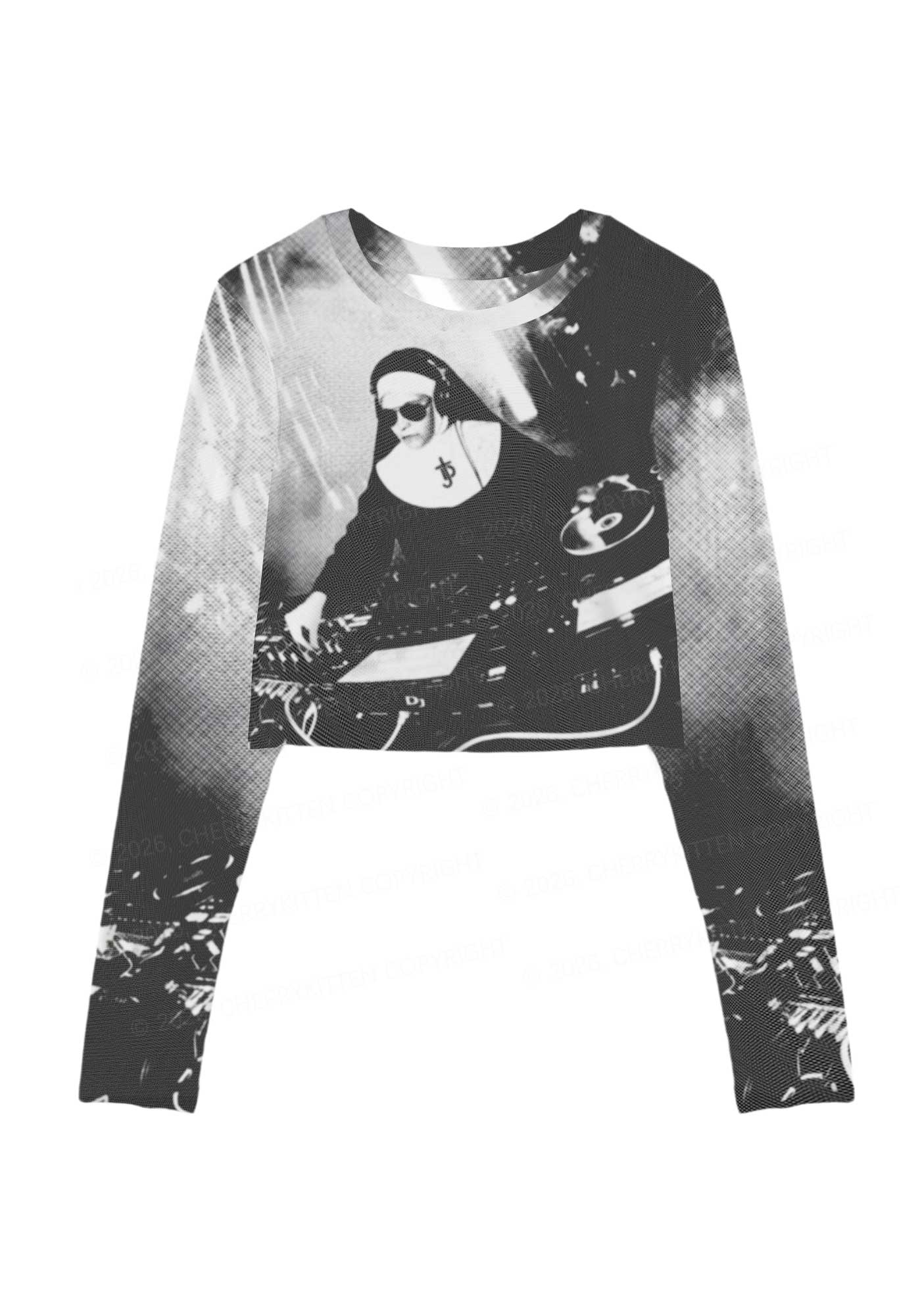 DJ Nun Y2K Mesh Long Sleeve Crop Top Cherrykitten