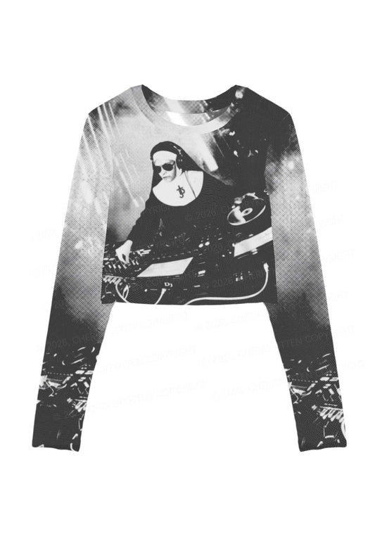 DJ Nun Y2K Mesh Long Sleeve Crop Top Cherrykitten