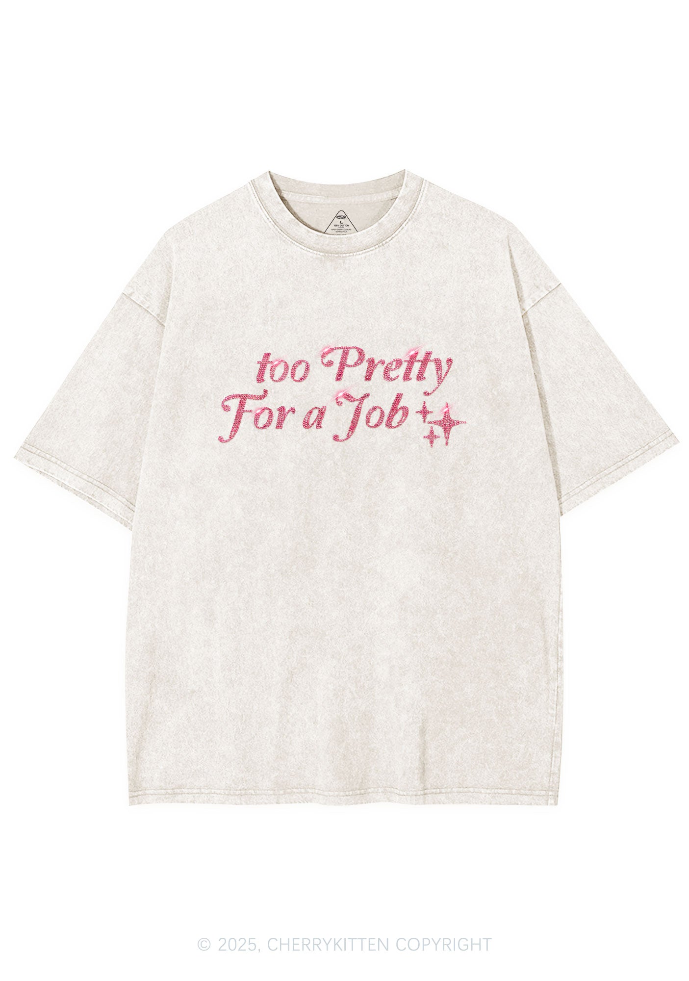 Rhinestone Too Pretty For Job Y2K Shirts Washed Tee Cherrykitten