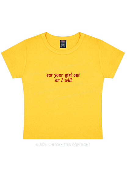 Embroidered Eat Your Girl Out Y2K Baby Tee Cherrykitten