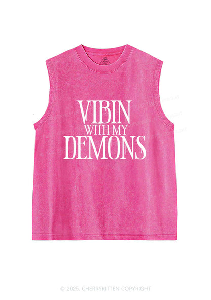 Halloween Vibin With My Demons Y2K Washed Muscle Tank Cherrykitten