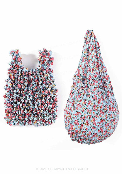 Floral Ruffle Stretchable Magic Handbag Y2K Tote Bags Cherrykitten
