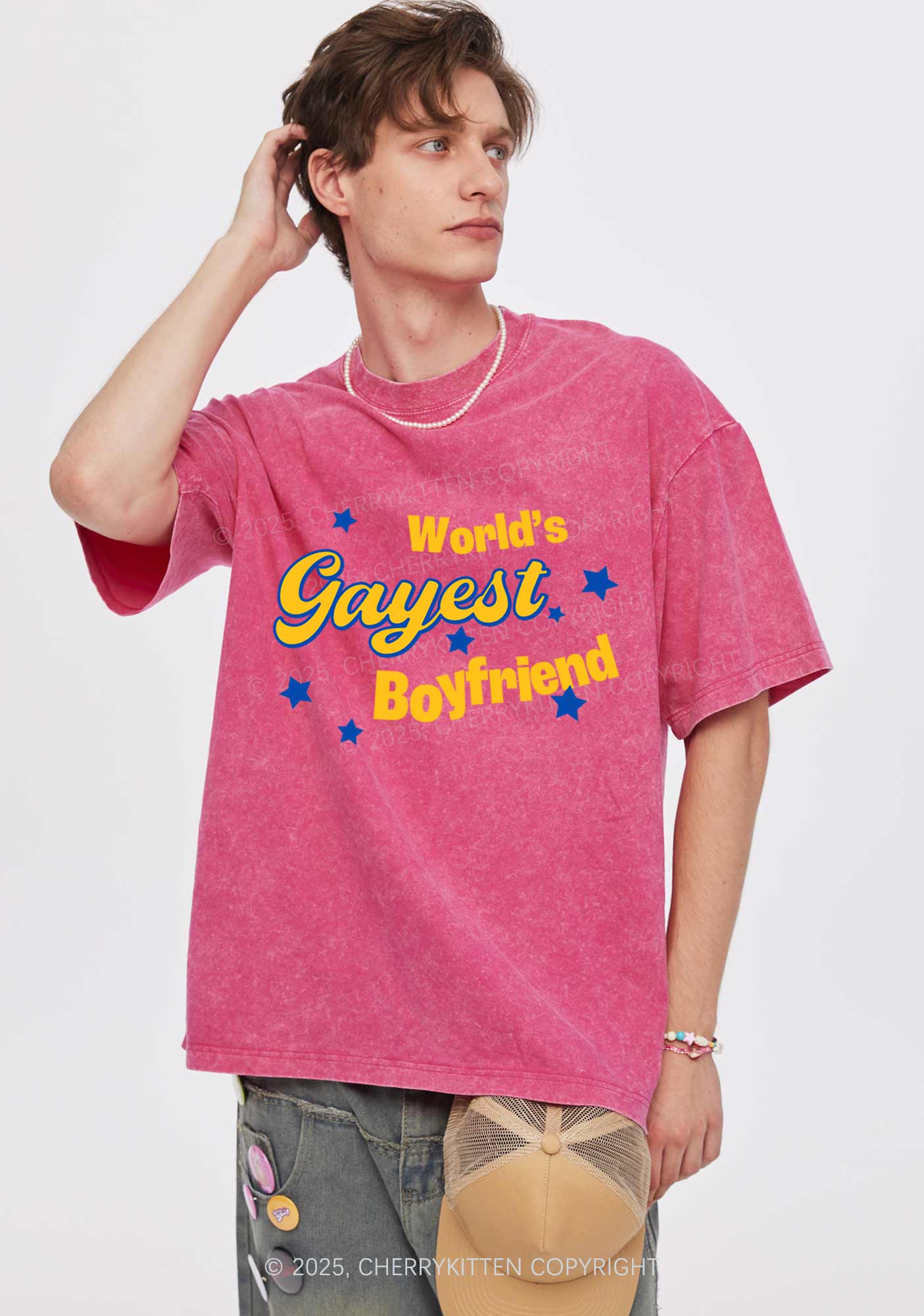 Worlds Gayest Boyfriend Pride Y2K Shirts Washed Tee Cherrykitten