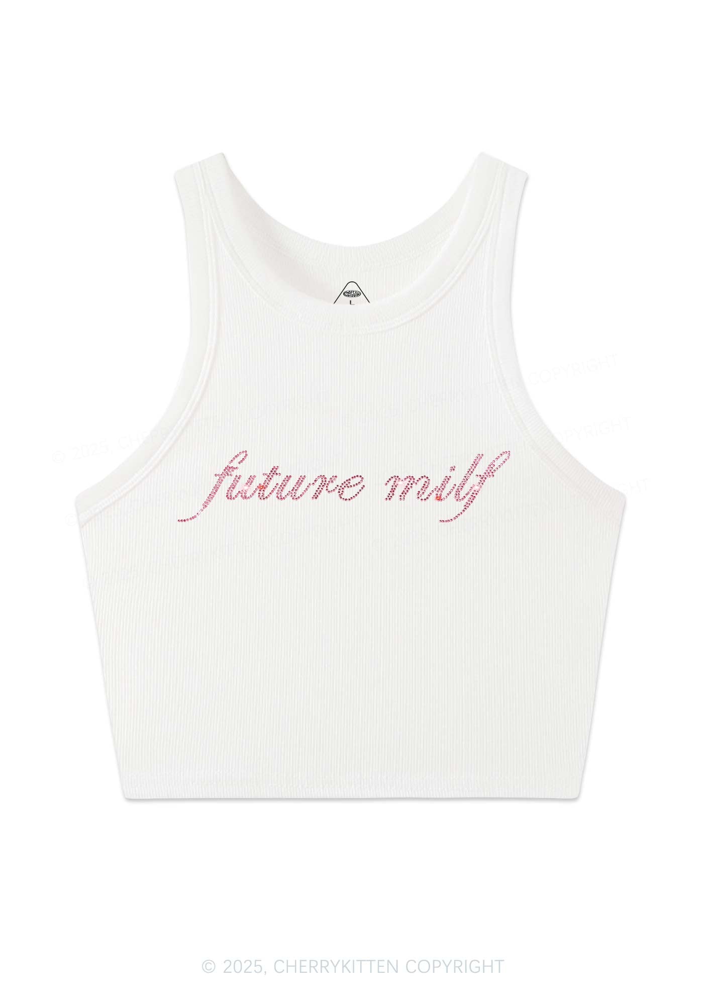 Rhinestone Pink Future Mxxf Y2K Crop Tank Top Cherrykitten