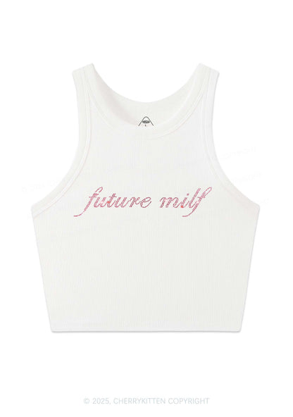 Rhinestone Pink Future Mxxf Y2K Crop Tank Top Cherrykitten