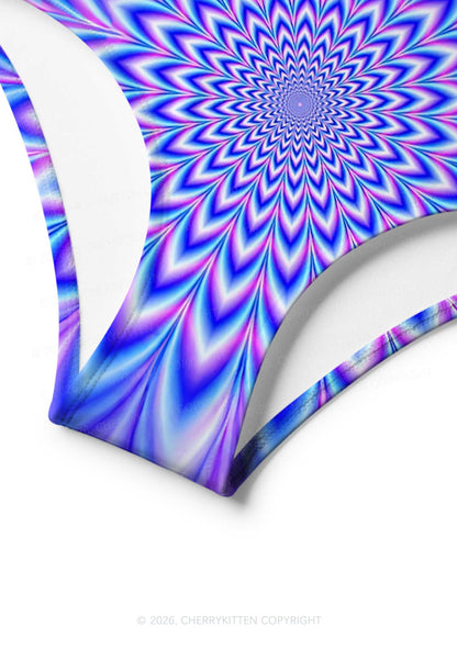Blue Vortex Optical Illusion Y2K Print Bikini Set Cherrykitten