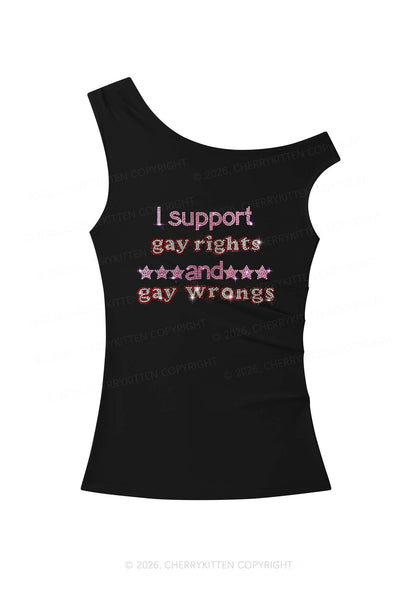 Rhinestone I Support Gay Rights Y2K Off Shoulder Tank Top Cherrykitten