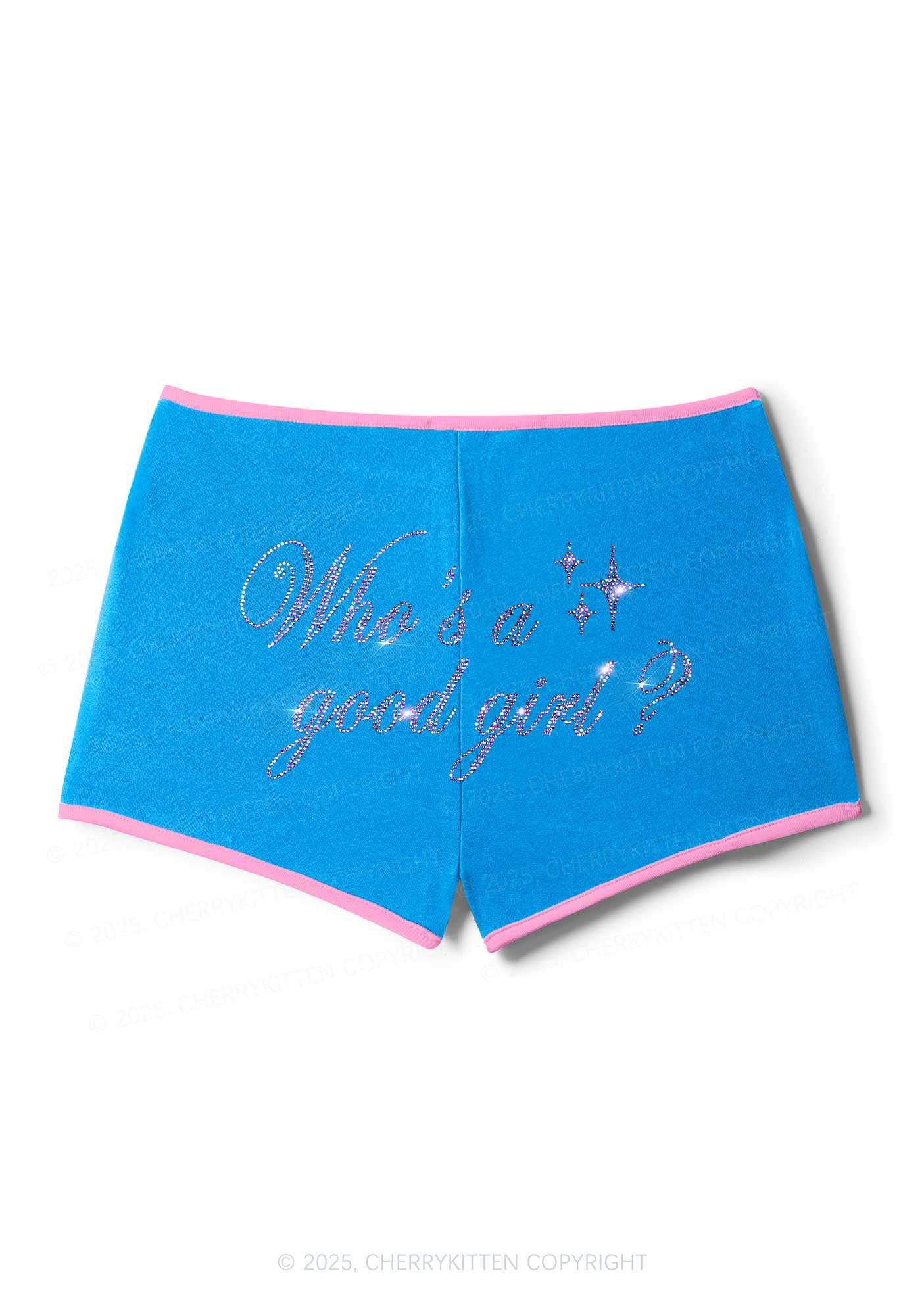 Rhinestone Whos A Good Girl Y2K Booty Shorts Cherrykitten