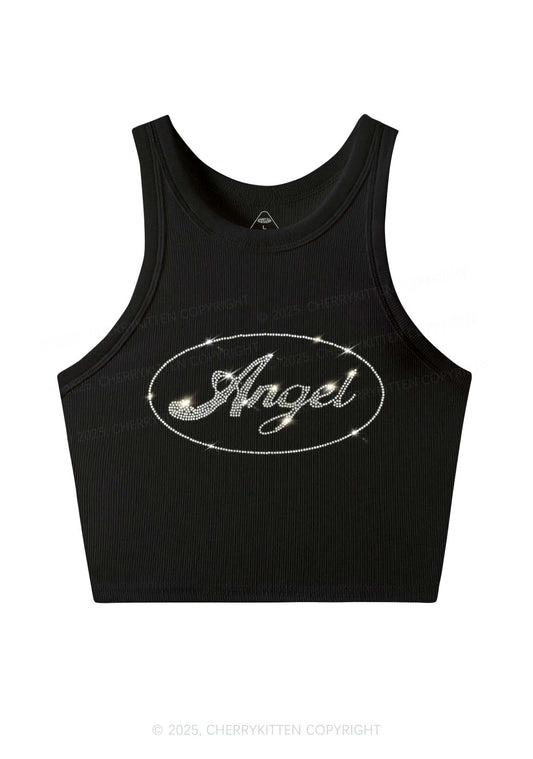 Rhinestone Angel Y2K Crop Tank Top Cherrykitten