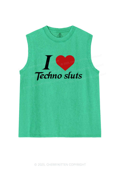 I Love Techno Slxts Y2K Washed Muscle Tank Cherrykitten