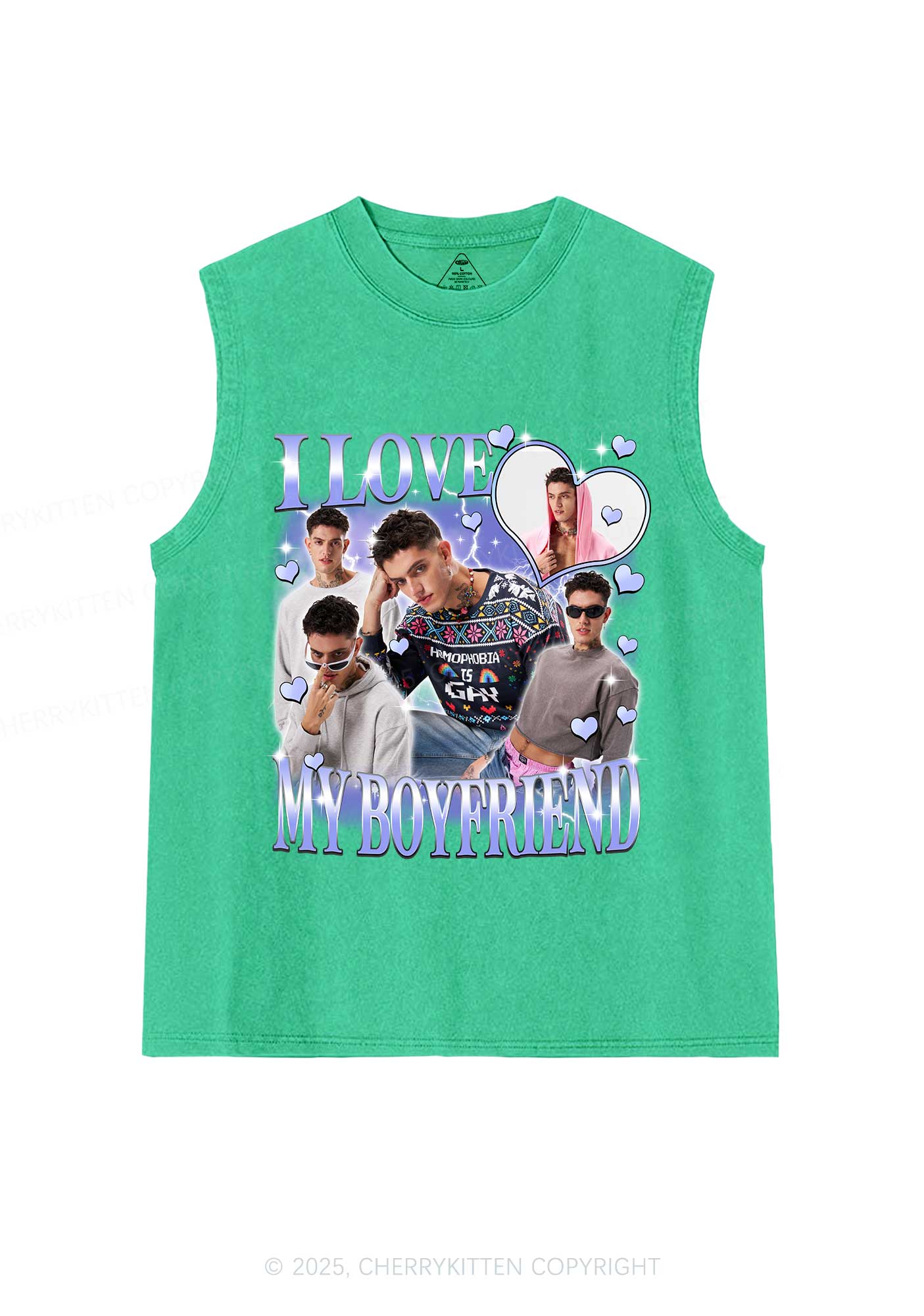 Custom Sparkly Heart I Love BF GF Y2K Washed Muscle Tank Cherrykitten