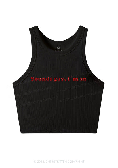Glitter Sounds Gay Pride Y2K Crop Tank Top Cherrykitten