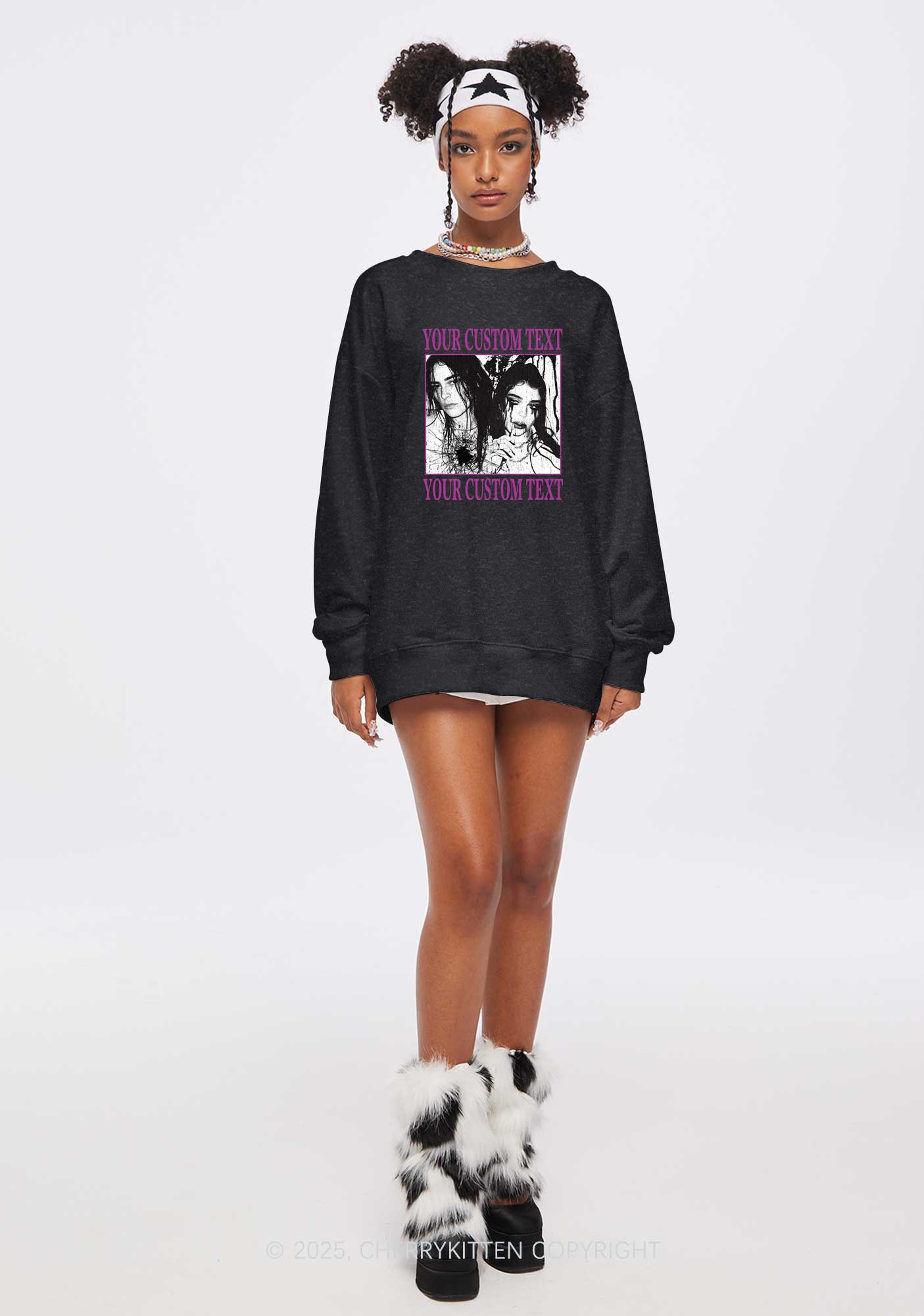 Custom Halloween Creepy Couple Y2K Washed Sweatshirts Cherrykitten