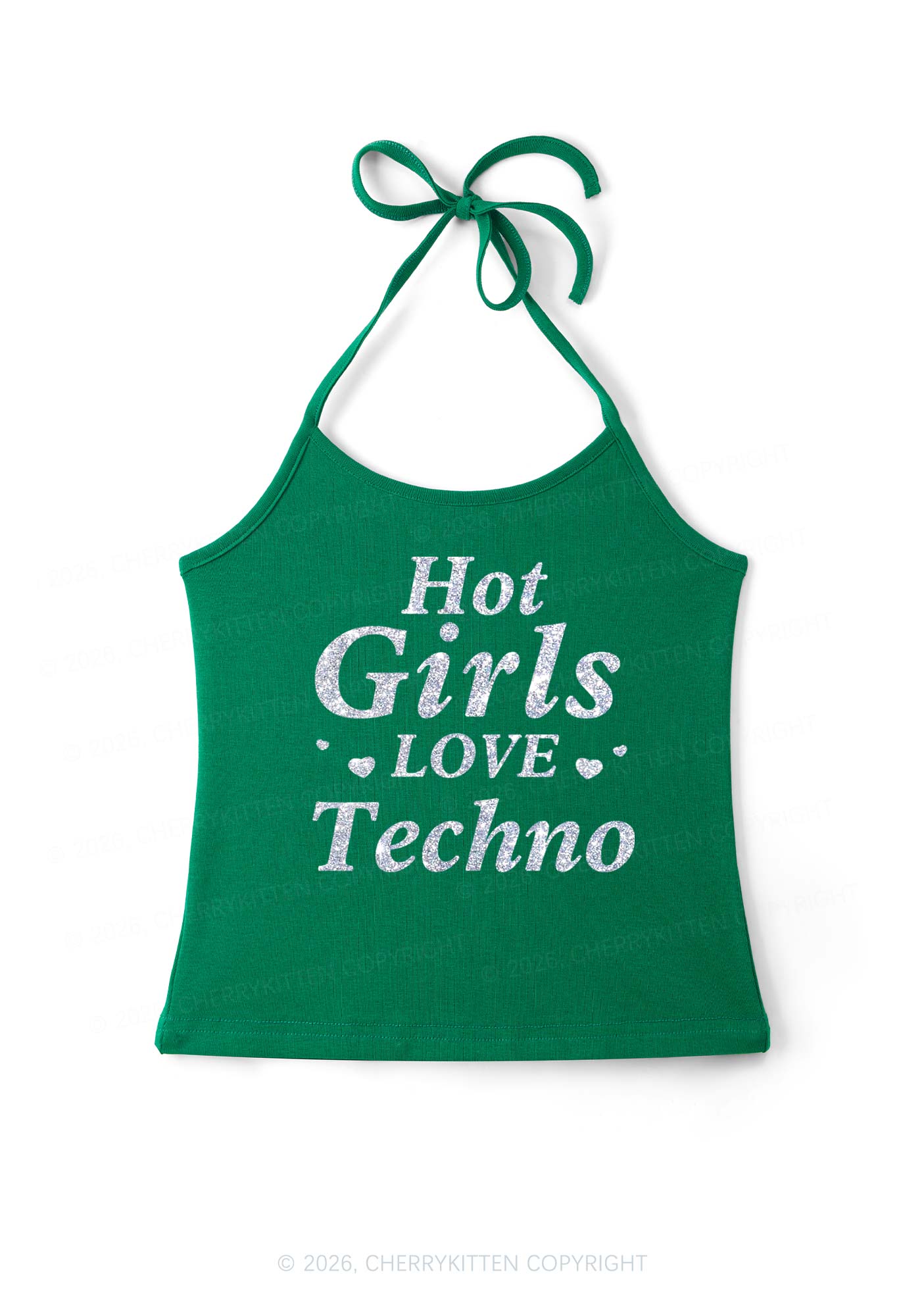 Glitter Hot Girls Love Techno Y2K Halter Neck Cami Cherrykitten