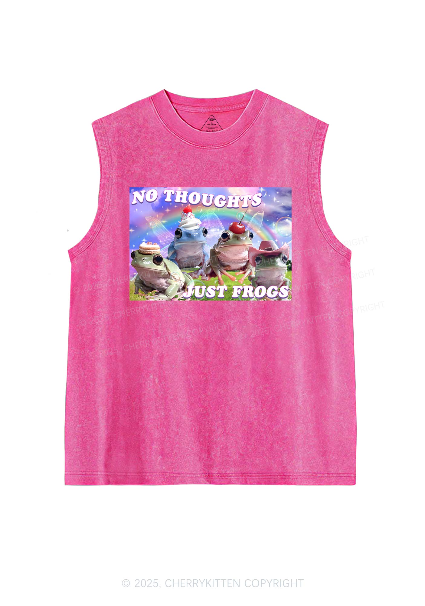 No Thoughts Just Frogs Y2K Washed Muscle Tank Cherrykitten