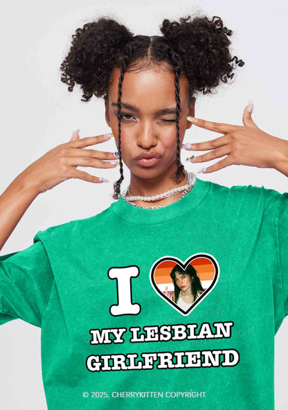 Custom My Lesbian GF Pride Y2K Valentine's Day Washed Tee Cherrykitten