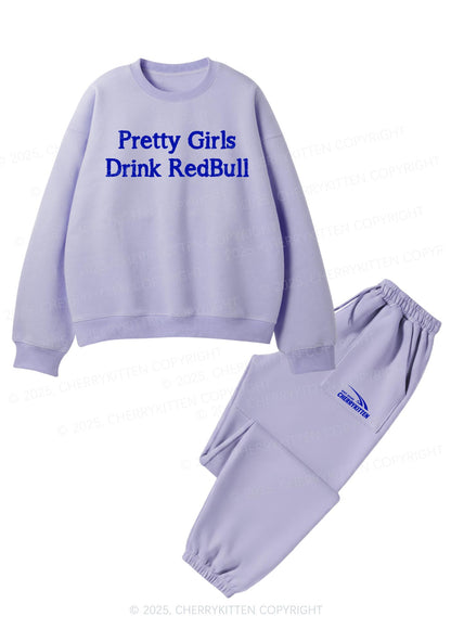 Pretty Girls Drink Red Y2K Fleece Sweatshirts Set Cherrykitten