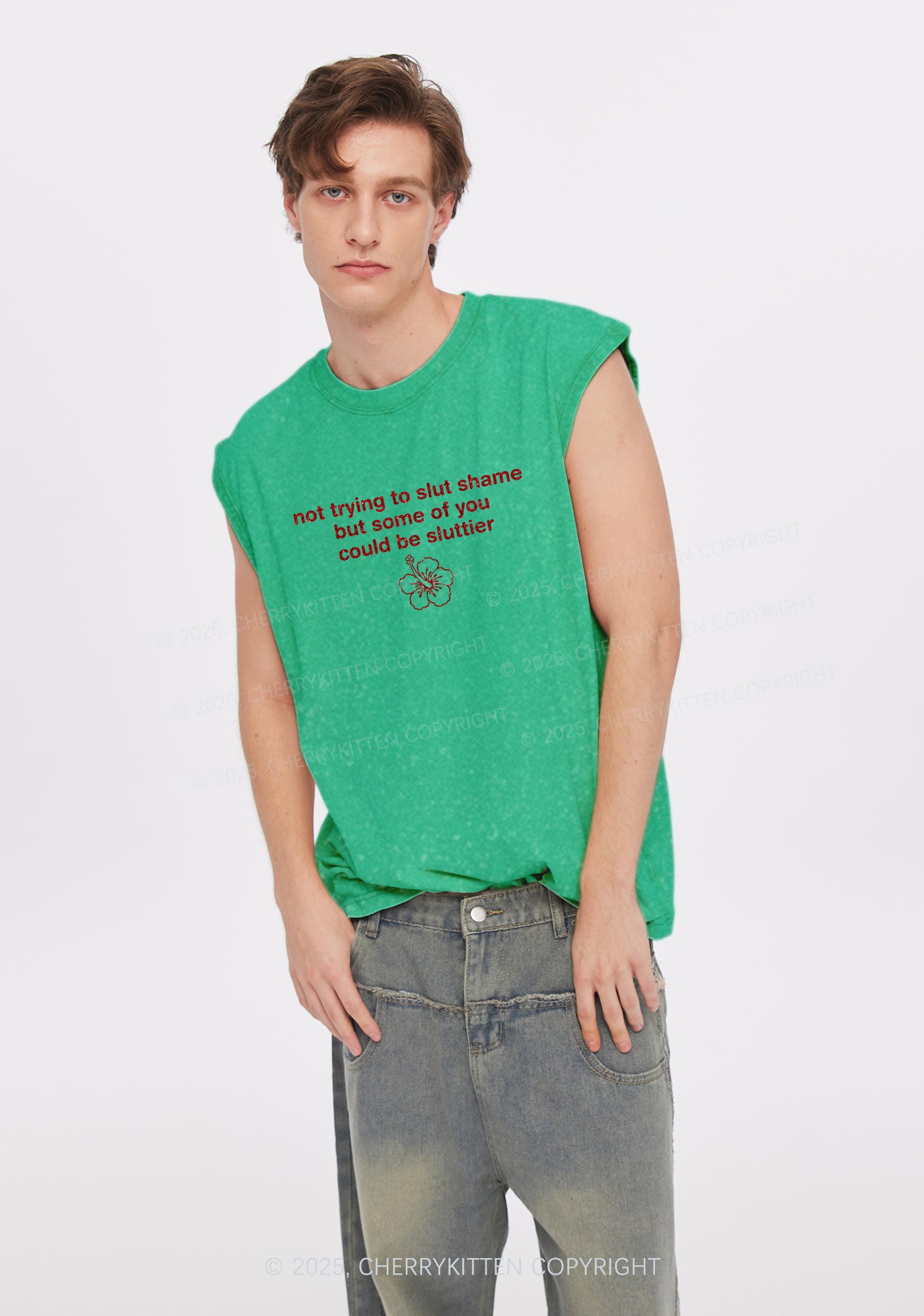 Glitter Not Trying To Slxt Shame Y2K Washed Muscle Tank Cherrykitten