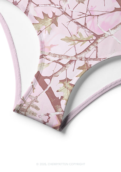 Pink Branch Camo Y2K Print Bikini Set Cherrykitten