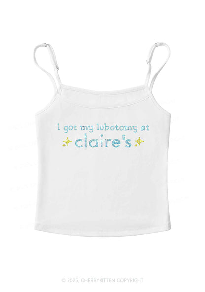 Rhinestone I Got My Lobotomy At Claires Y2K Spaghetti Strap Cami Cherrykitten