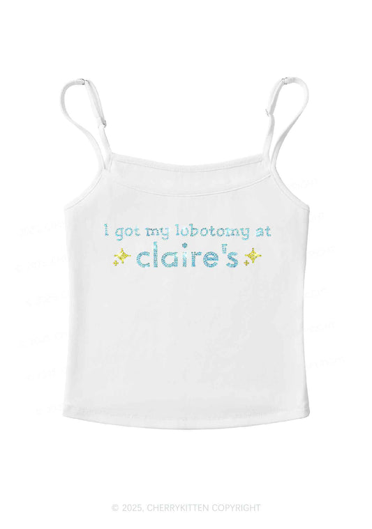 Rhinestone I Got My Lobotomy At Claires Y2K Spaghetti Strap Cami Cherrykitten