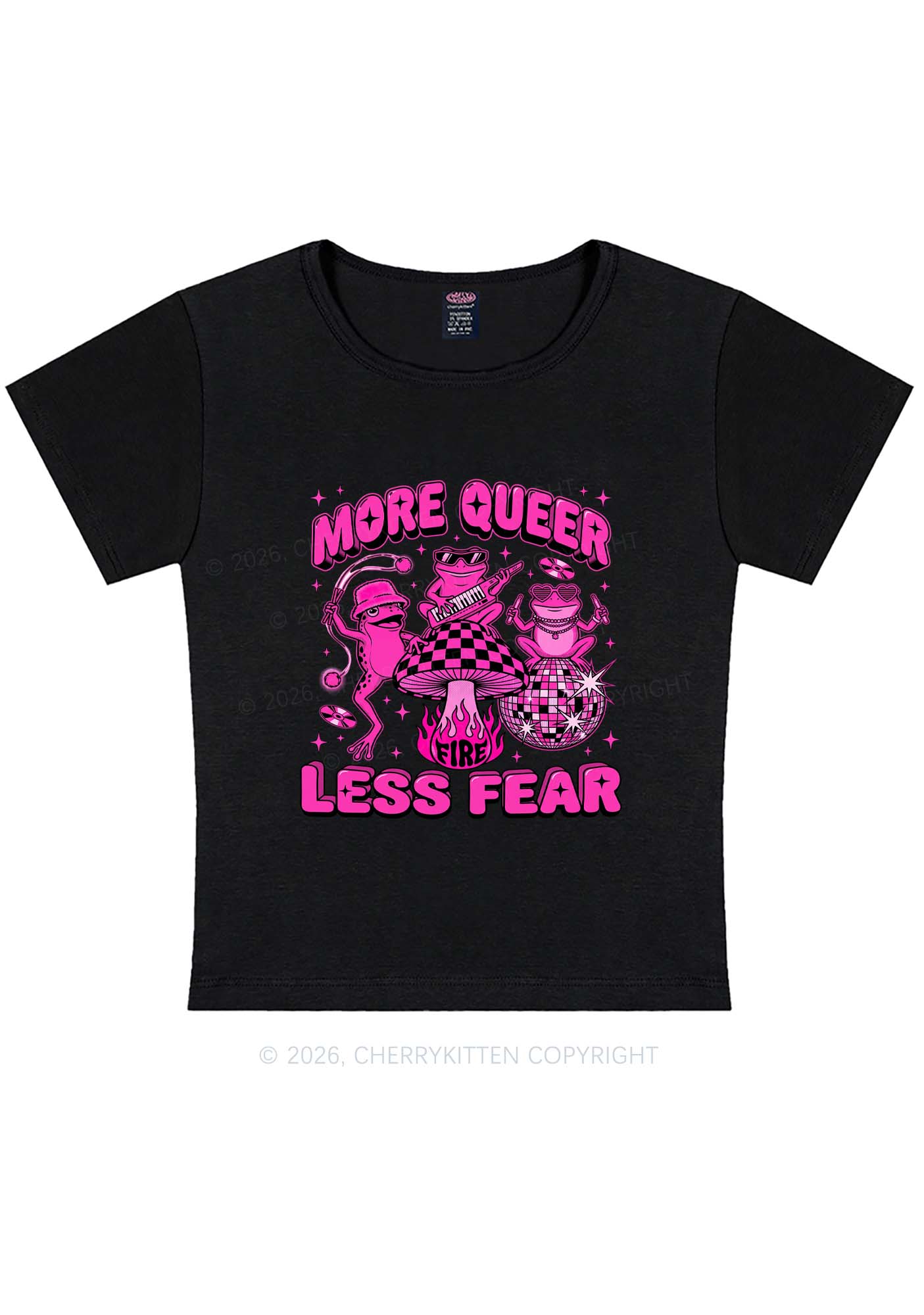 More Queer Less Fear Pride Y2K Baby Tee Cherrykitten