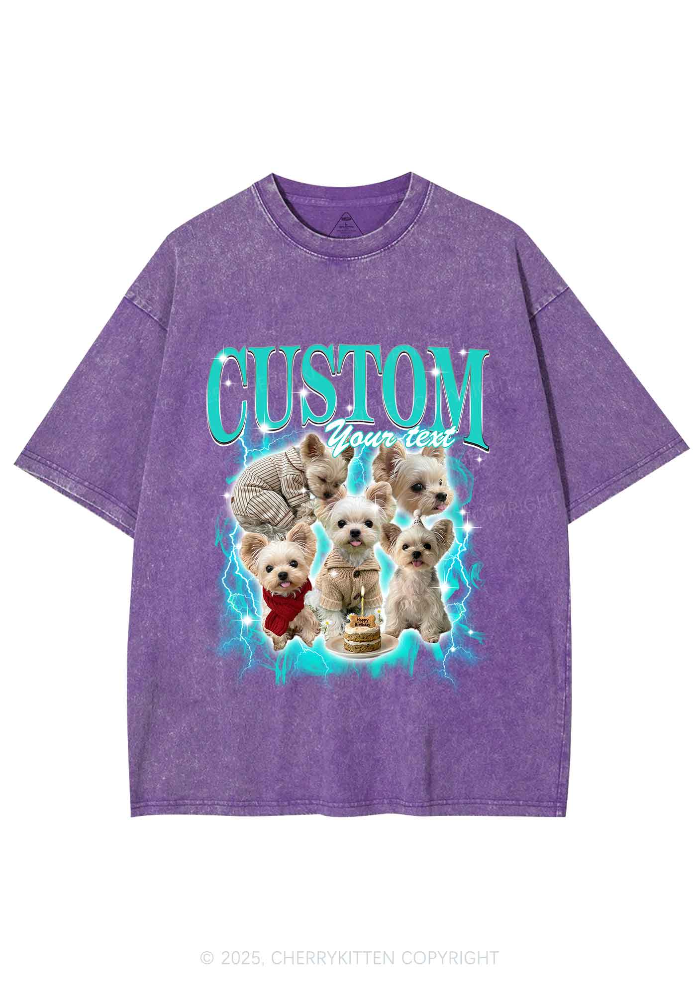Custom Sparkle Dog Photo Y2K Shirts Washed Tee Cherrykitten