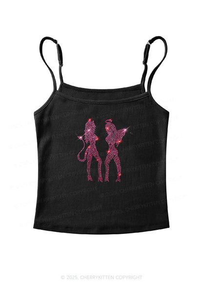 Rhinestone Dancing Girls Y2K Spaghetti Strap Cami Cherrykitten