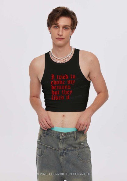 Halloween Choke Demons They Liked Y2K Crop Tank Top Cherrykitten