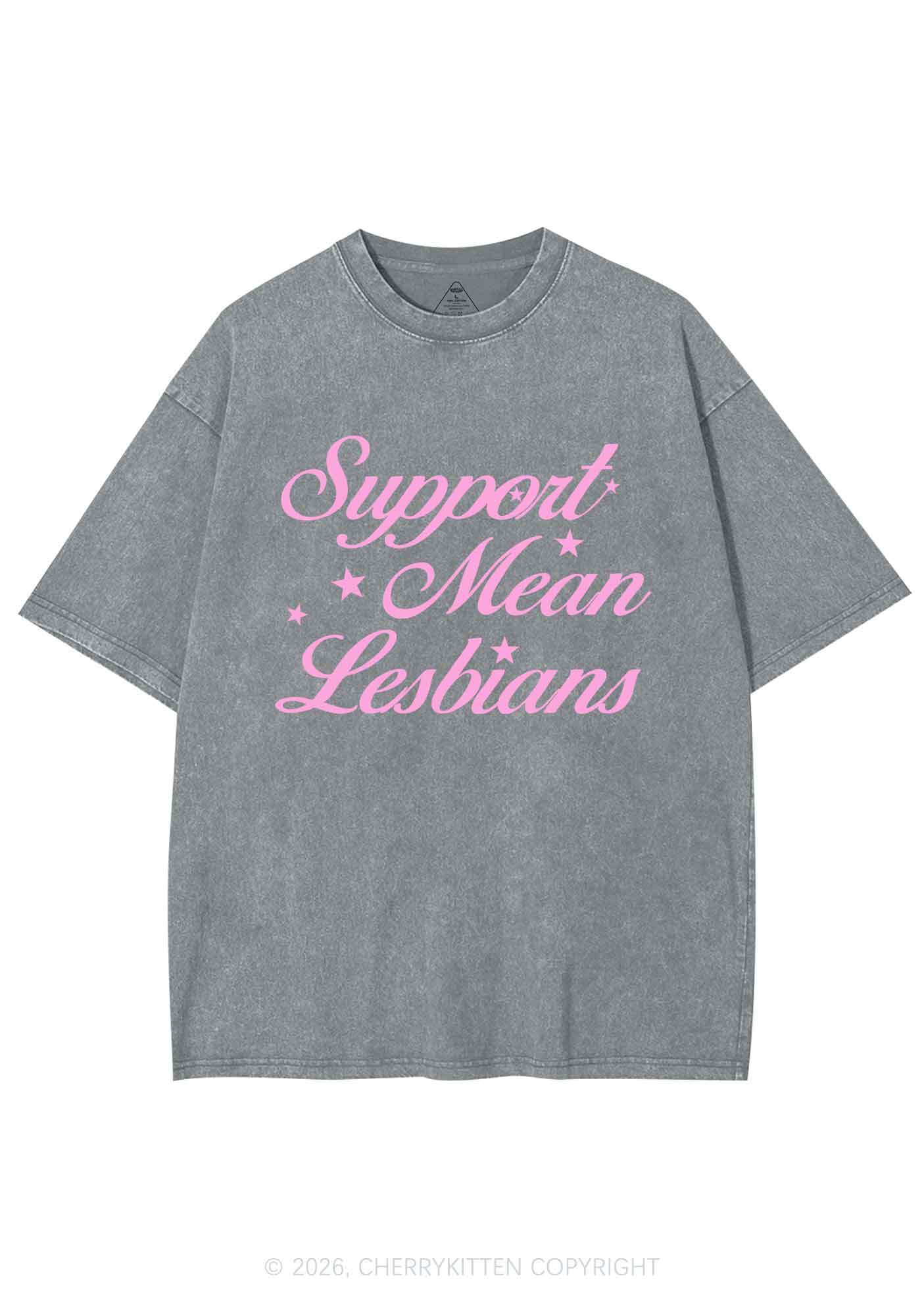 Support Mean Leabians Pride Y2K Shirts Washed Tee Cherrykitten