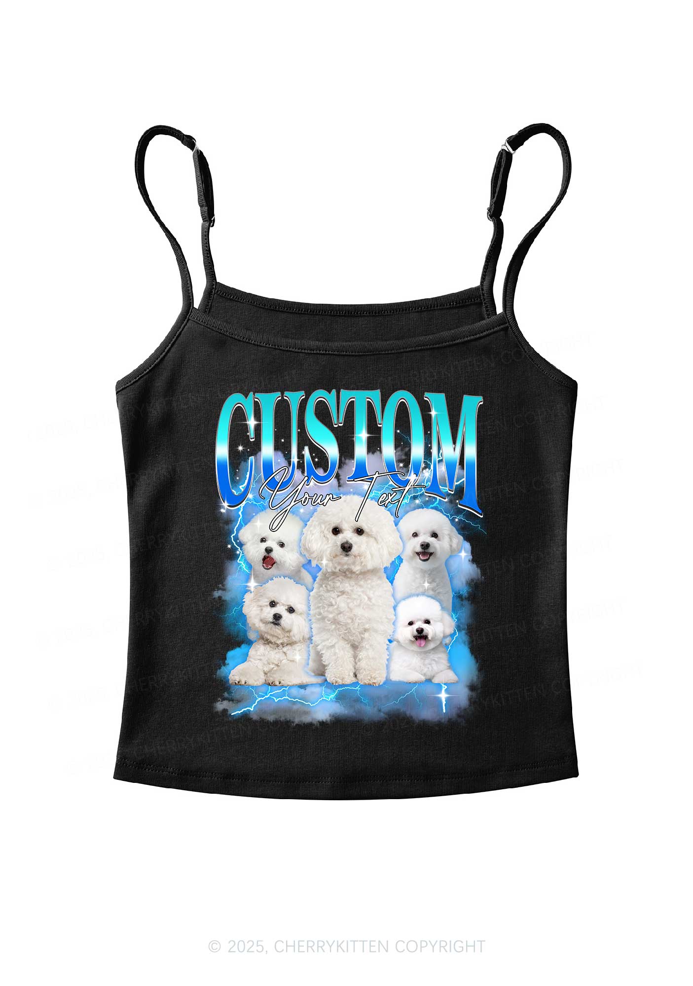 Custom Neon Lightning Cat Photo Y2K Spaghetti Strap Cami Cherrykitten