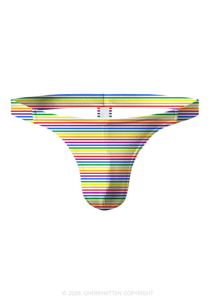 Rainbow Stripes Pride Y2K Print Men Thong Cherrykitten