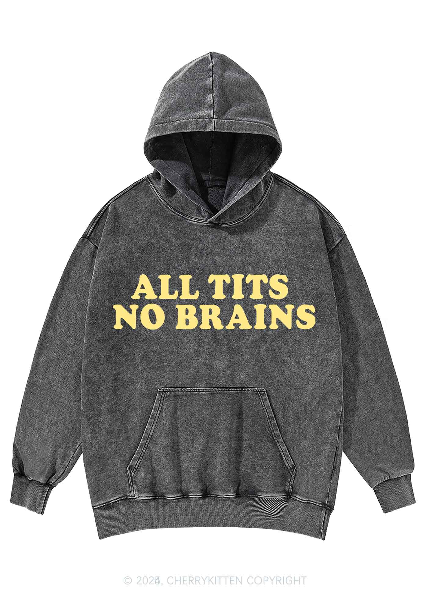 All Txts No Brains Y2K Washed Hoodie Cherrykitten