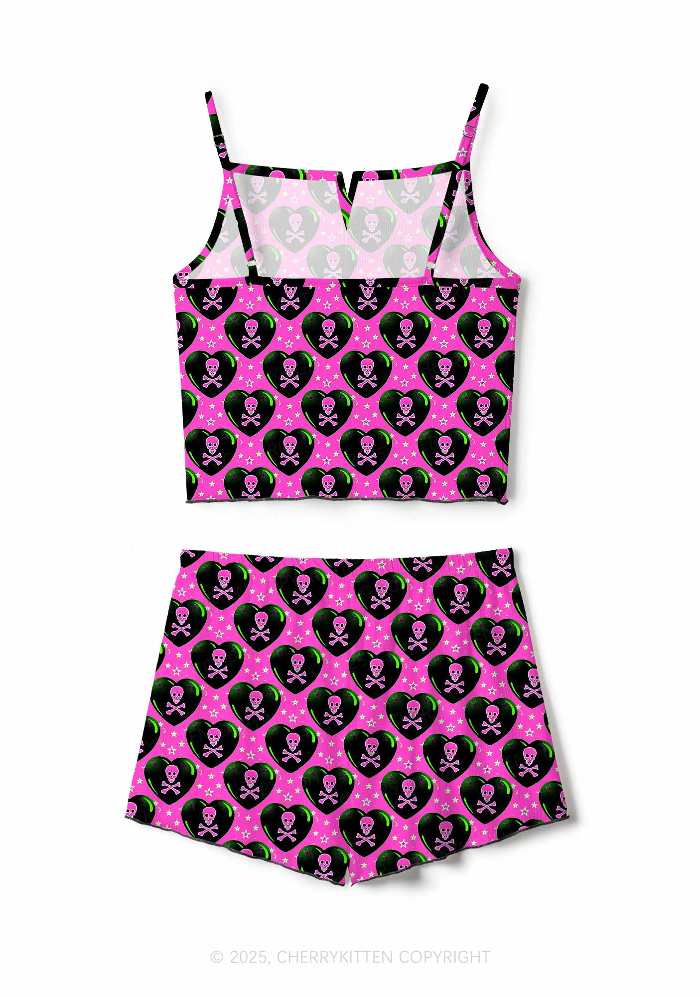 Skeleton Deluxe Valentine's Day Y2K Print Cami Shorts Pajama Set Cherrykitten