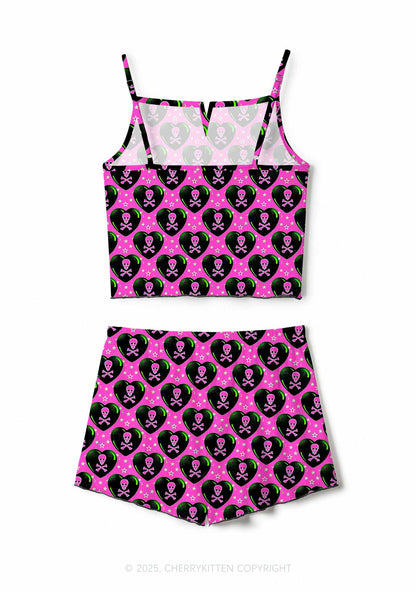 Skeleton Deluxe Valentine's Day Y2K Print Cami Shorts Pajama Set Cherrykitten