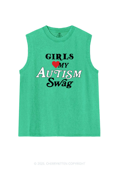 Girls Love Autism Swag Y2K Washed Muscle Tank Cherrykitten
