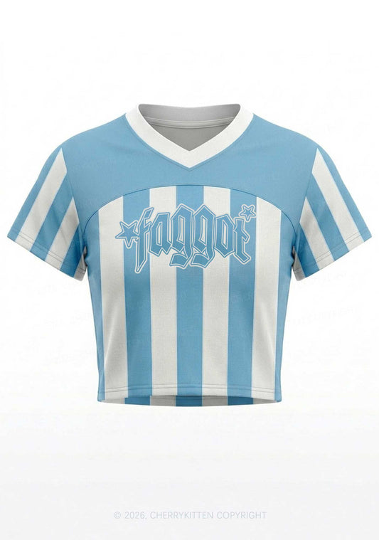 Blue White Stripes Faggot Pride Y2K Crop Football Jersey Shirts Cherrykitten