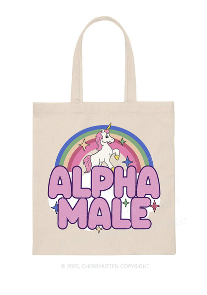 Rainbow Unicorn Alpha Male Pride Y2K Canvas Tote Bag Cherrykitten