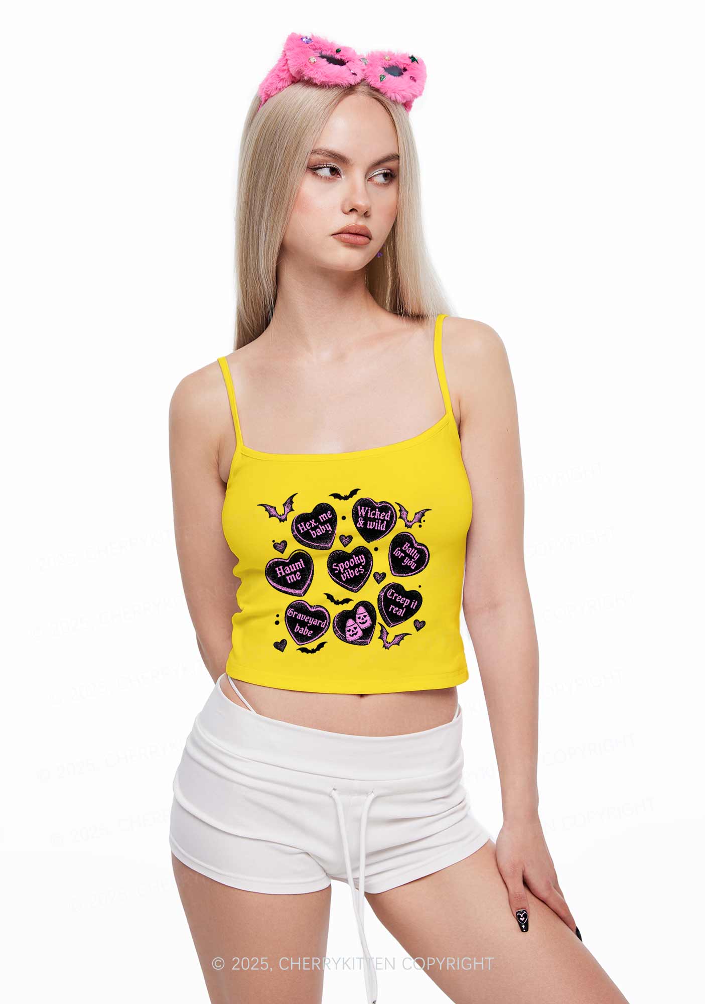 Spooky Candy Heart Valentine's Day Y2K Spaghetti Strap Cami Cherrykitten