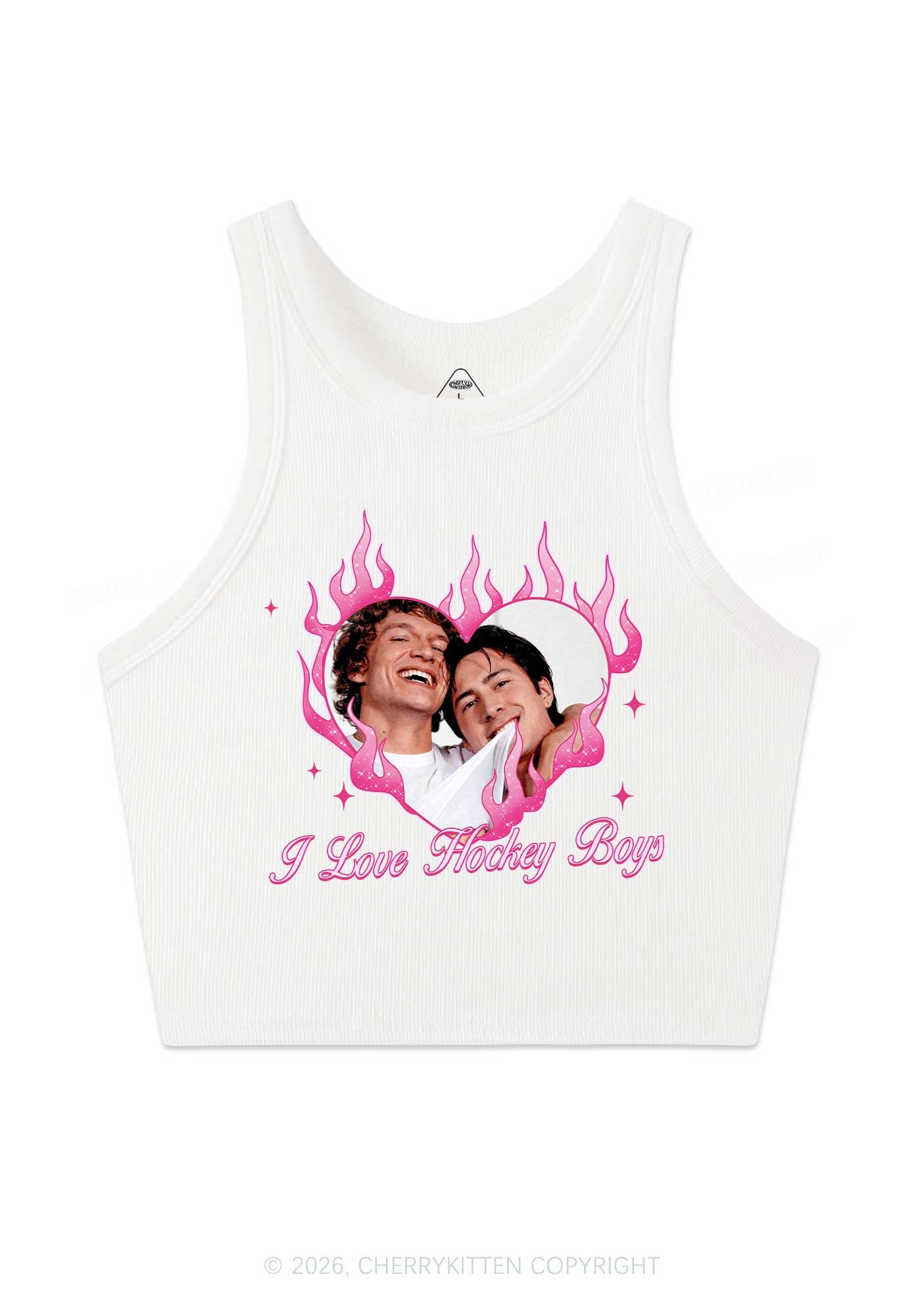 I Love Hockey Boys Pink Heart HR Y2K Crop Tank Top Cherrykitten