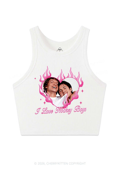 I Love Hockey Boys Pink Heart HR Y2K Crop Tank Top Cherrykitten