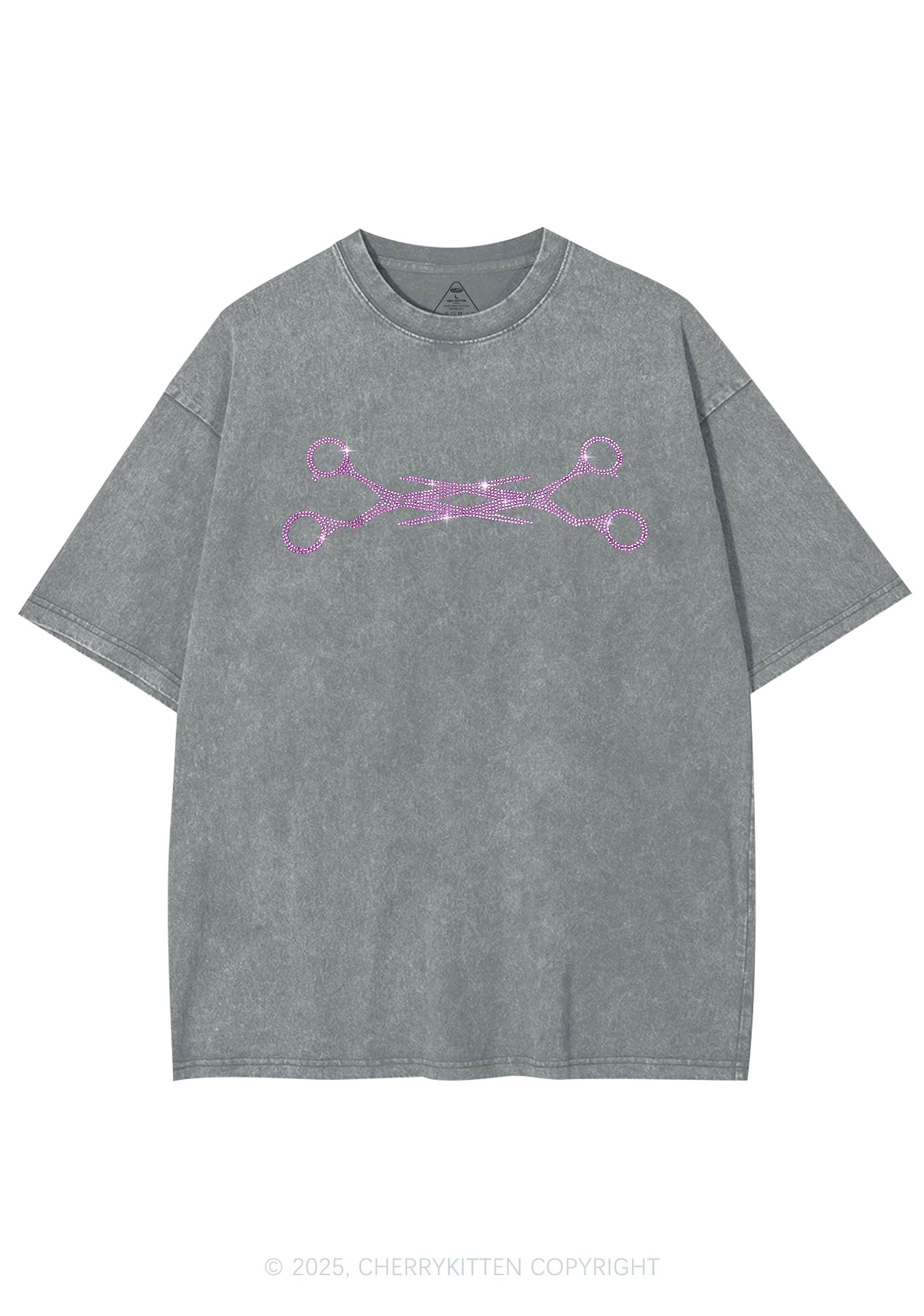 Rhinestone Pink Scissor Pride Y2K Shirts Washed Tee Cherrykitten
