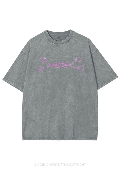 Rhinestone Pink Scissor Pride Y2K Shirts Washed Tee Cherrykitten