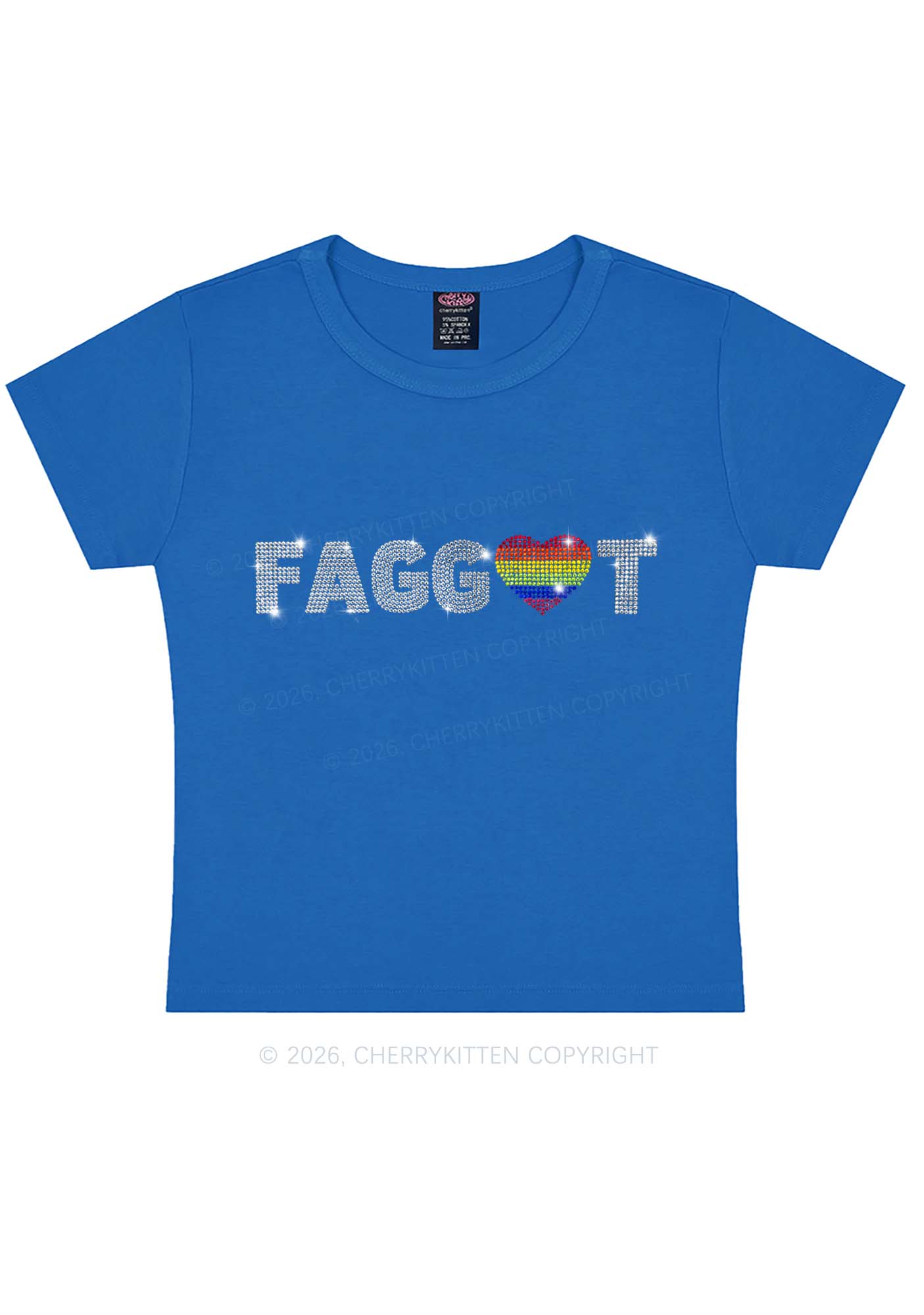Rhinestone Rainbow Heart Faggot Pride Y2K Baby Tee Cherrykitten