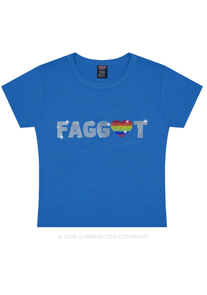 Rhinestone Rainbow Heart Faggot Pride Y2K Baby Tee Cherrykitten