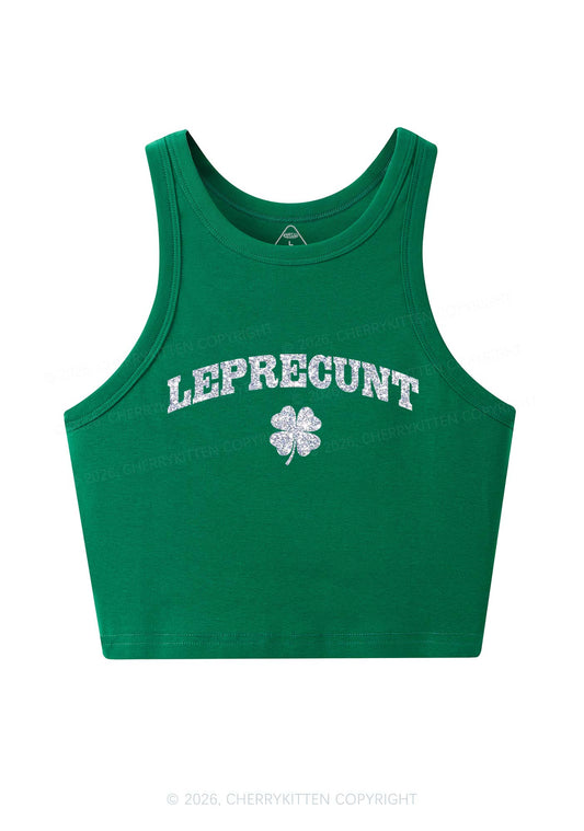 Glitter Leprecunt St Patricks Y2K Crop Tank Top Cherrykitten