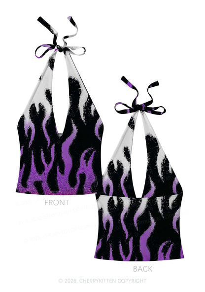 Asexual Flame Pride Y2K Print Halter Deep V Neck Cami Cherrykitten