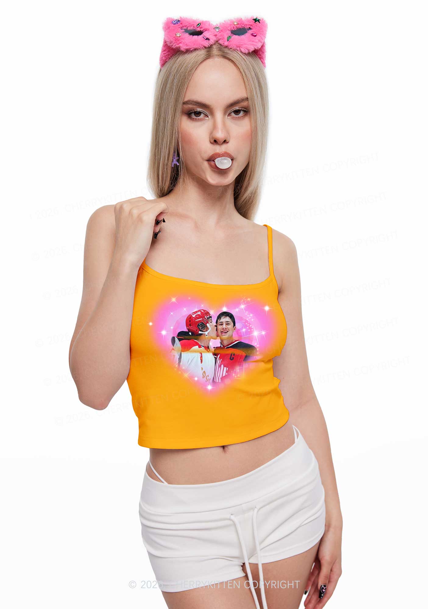 Sparkle Pink Heart Kissing Y2K Spaghetti Strap Cami Cherrykitten